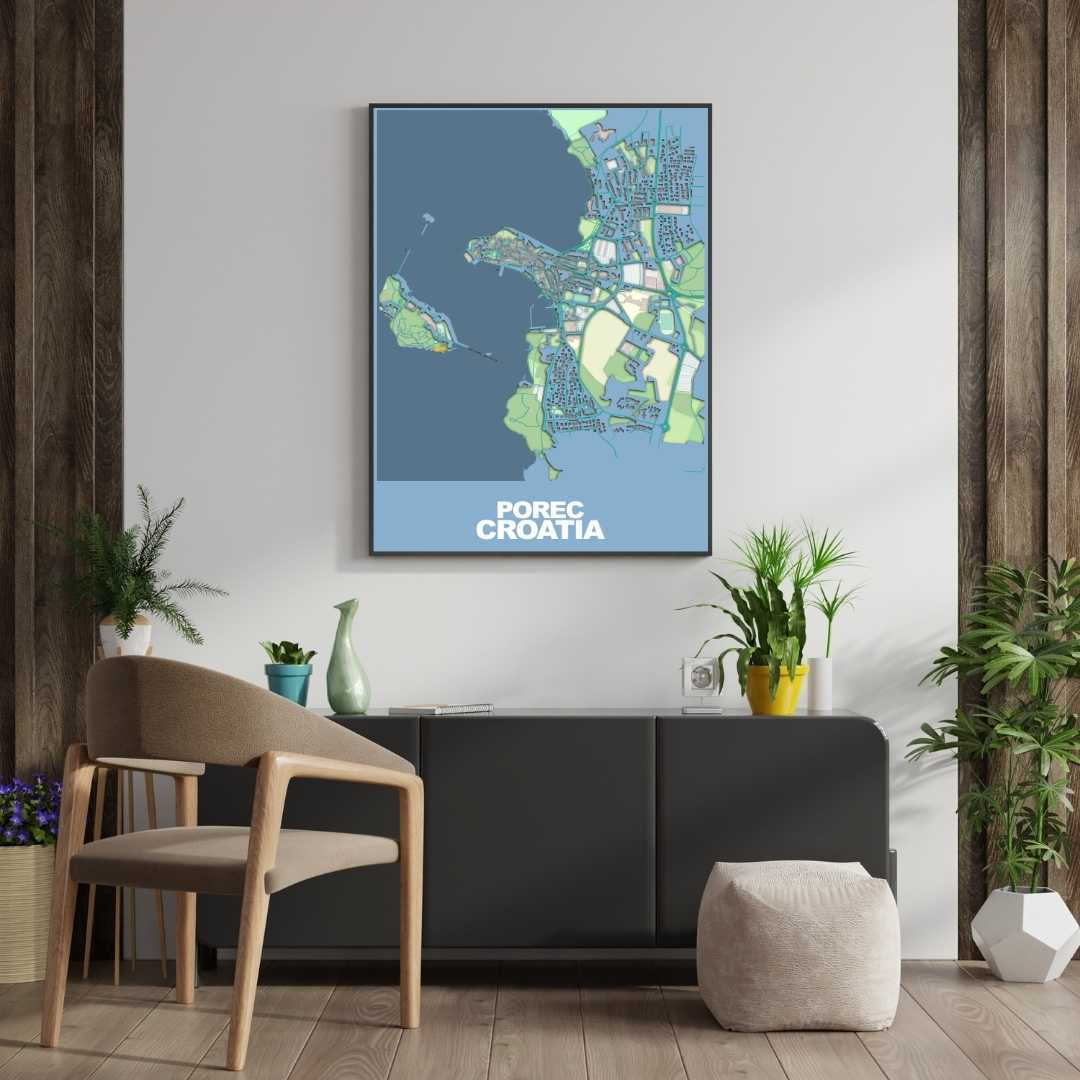 COLOURED ROAD MAP OF POREC, CROATIA BY MAPBAKES
