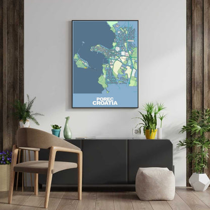 COLOURED ROAD MAP OF POREC, CROATIA BY MAPBAKES