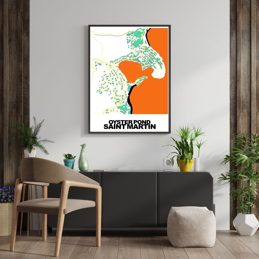 COLOURED ROAD MAP OF OYSTER POND, SAINT MARTIN BY MAPBAKES