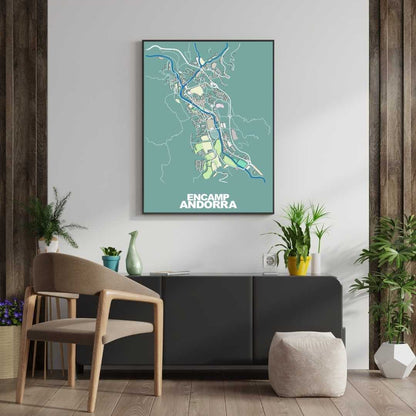 COLOURED ROAD MAP OF ENCAMP, ANDORRA BY MAPBAKES