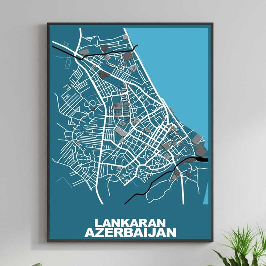 COLOURED ROAD MAP OF LANKARAN, AZERBAIJAN BY MAPBAKES