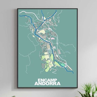 COLOURED ROAD MAP OF ENCAMP, ANDORRA BY MAPBAKES