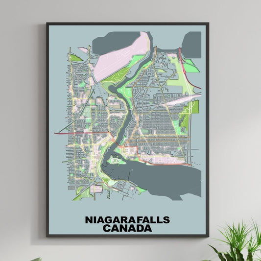 COLOURED ROAD MAP OF NIAGARA FALLS, CANADA BY MAPBAKES