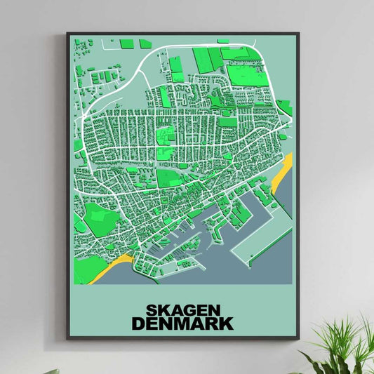 COLOURED ROAD MAP OF SKAGEN, DENMARK BY MAPBAKES