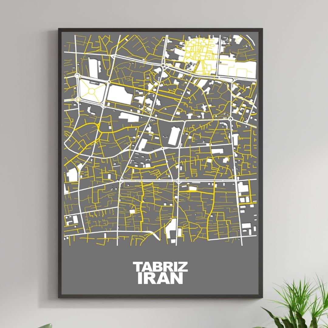 COLOURED ROAD MAP OF TABRIZ, IRAN BY MAPBAKES