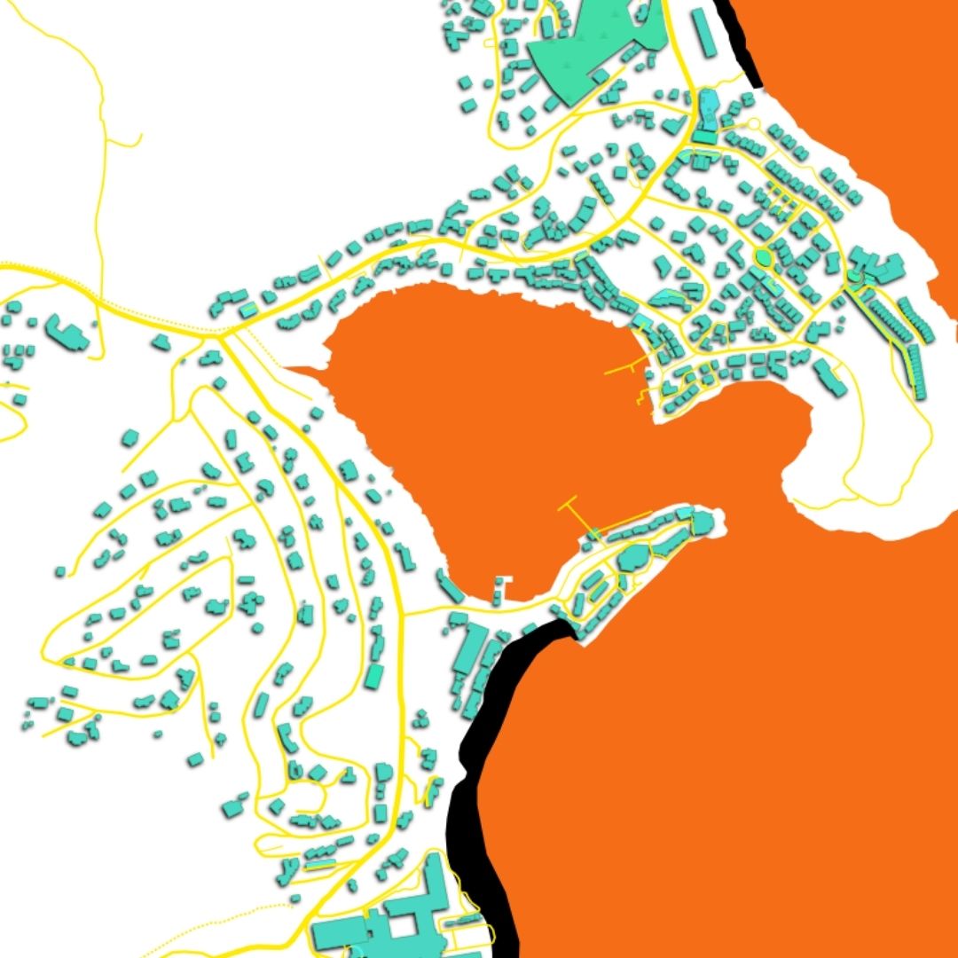 COLOURED ROAD MAP OF OYSTER POND, SAINT MARTIN BY MAPBAKES