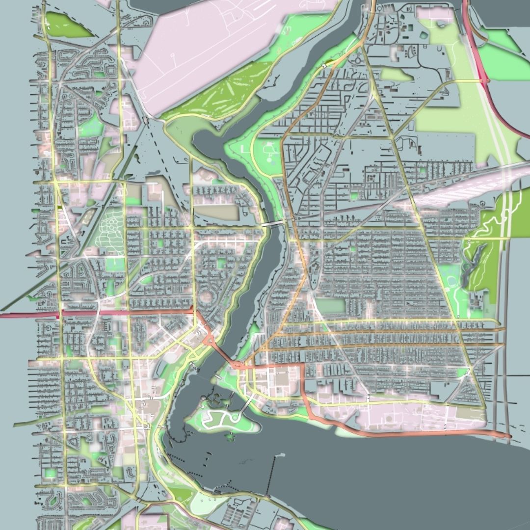 COLOURED ROAD MAP OF NIAGARA FALLS, CANADA BY MAPBAKES