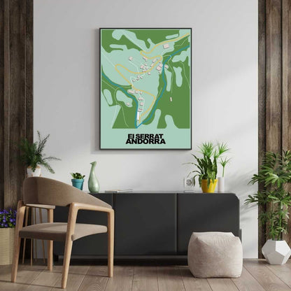 COLOURED ROAD MAP OF EI SERRAT, ANDORRA BY MAPBAKES