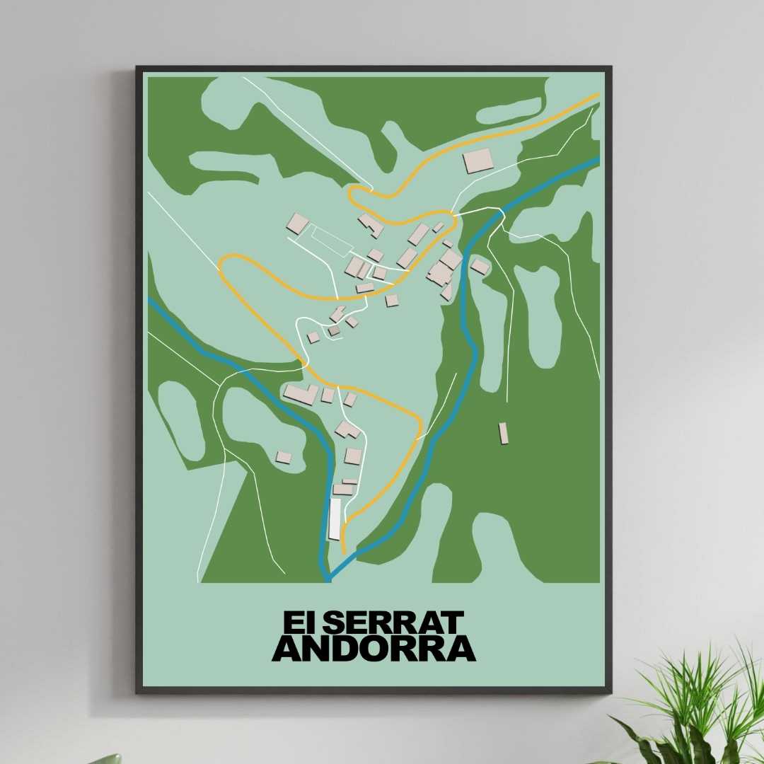 COLOURED ROAD MAP OF EI SERRAT, ANDORRA BY MAPBAKES