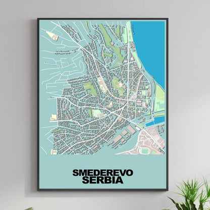 COLOURED ROAD MAP OF SMEDEREVO, SERBIA BY MAPBAKES