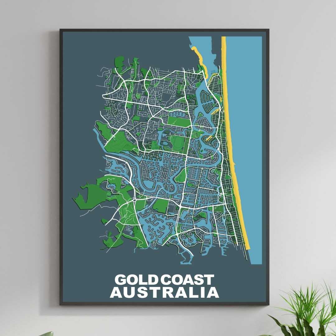 COLOURED ROAD MAP OF GOLDCOAST, AUSTRALIA BY MAPBAKES