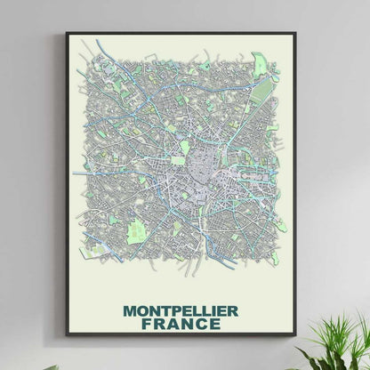 COLOURED ROAD MAP OF MONTPELLIER, FRANCE BY MAPBAKES