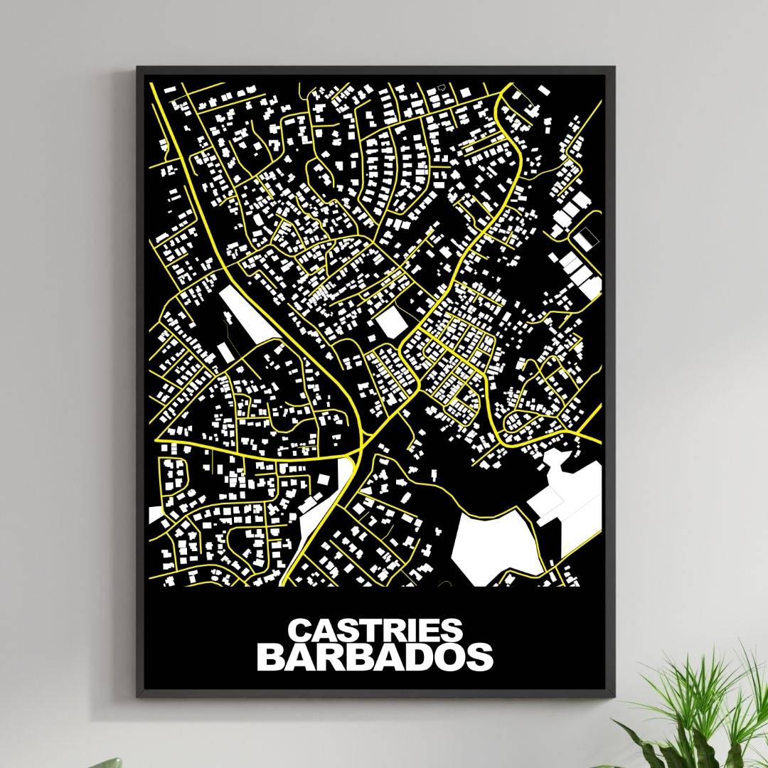 COLOURED ROAD MAP OF CASTRIES, BARBADOS BY MAPBAKES