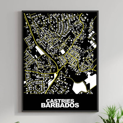 COLOURED ROAD MAP OF CASTRIES, BARBADOS BY MAPBAKES