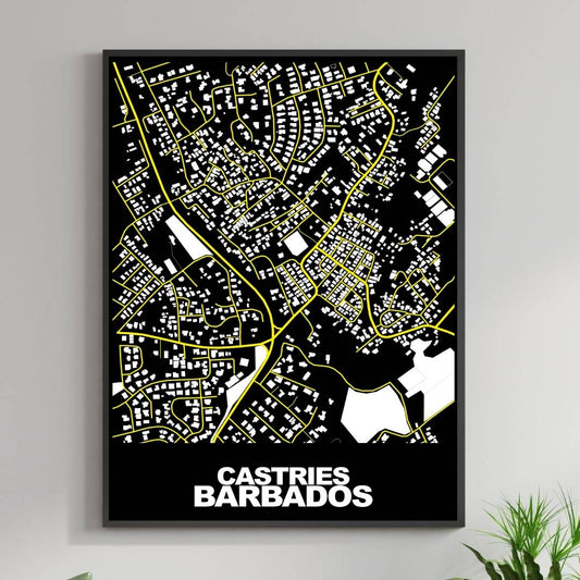 COLOURED ROAD MAP OF CASTRIES, BARBADOS BY MAPBAKES