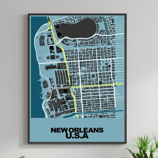 COLOURED ROAD MAP OF NEW ORLEANS, USA BY MAPBAKES
