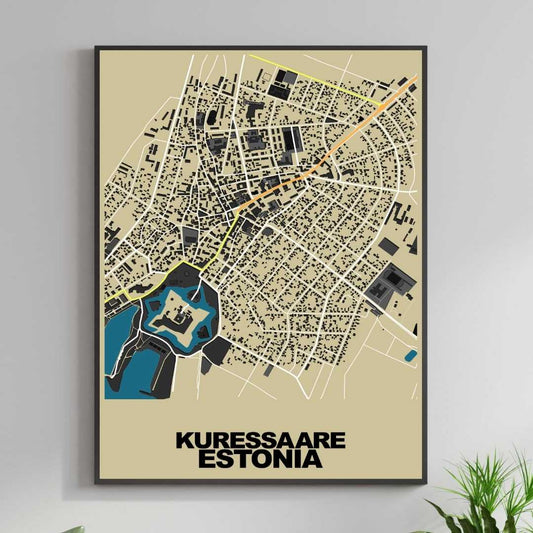 COLOURED ROAD MAP OF KURESSAARE, ESTONIA BY MAPBAKES