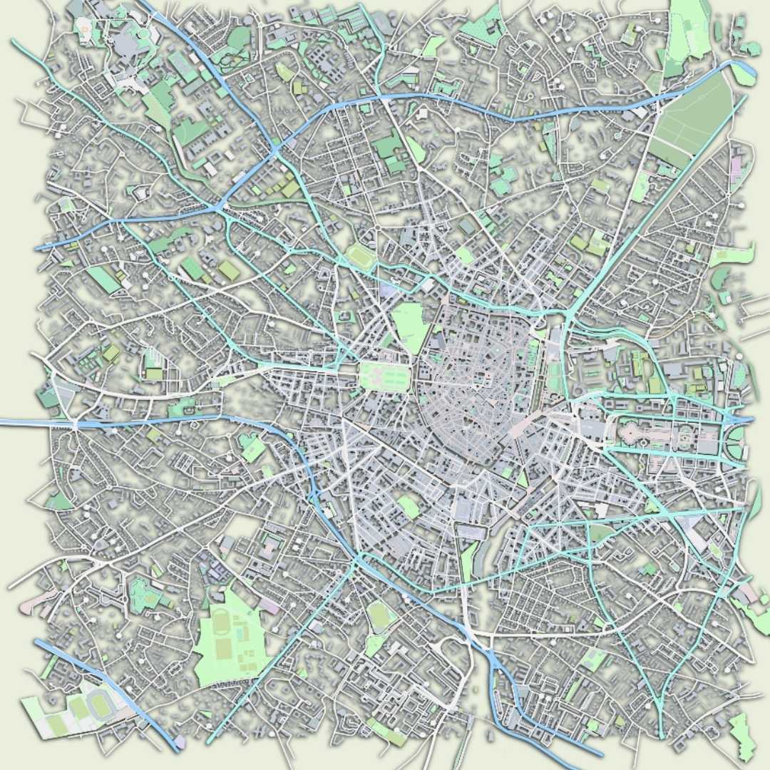 COLOURED ROAD MAP OF MONTPELLIER, FRANCE BY MAPBAKES