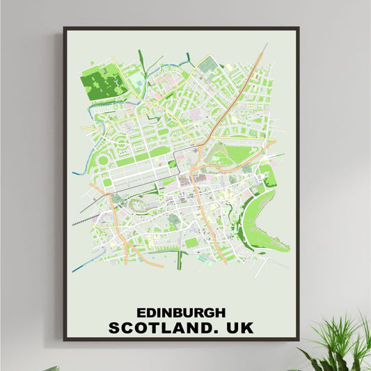 COLOURED ROAD MAP OF EDINBURGH, SCOTLAND BY MAPBAKES