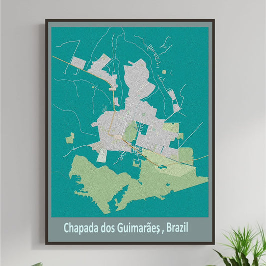 COLOURED ROAD MAP OF CHAPADA DOS GUIMARAES, BRAZIL BY MAPBAKES