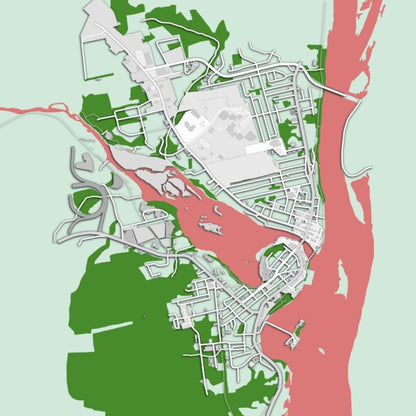 COLOURED ROAD MAP OF WOODSTOCK, CANADA BY MAPBAKES