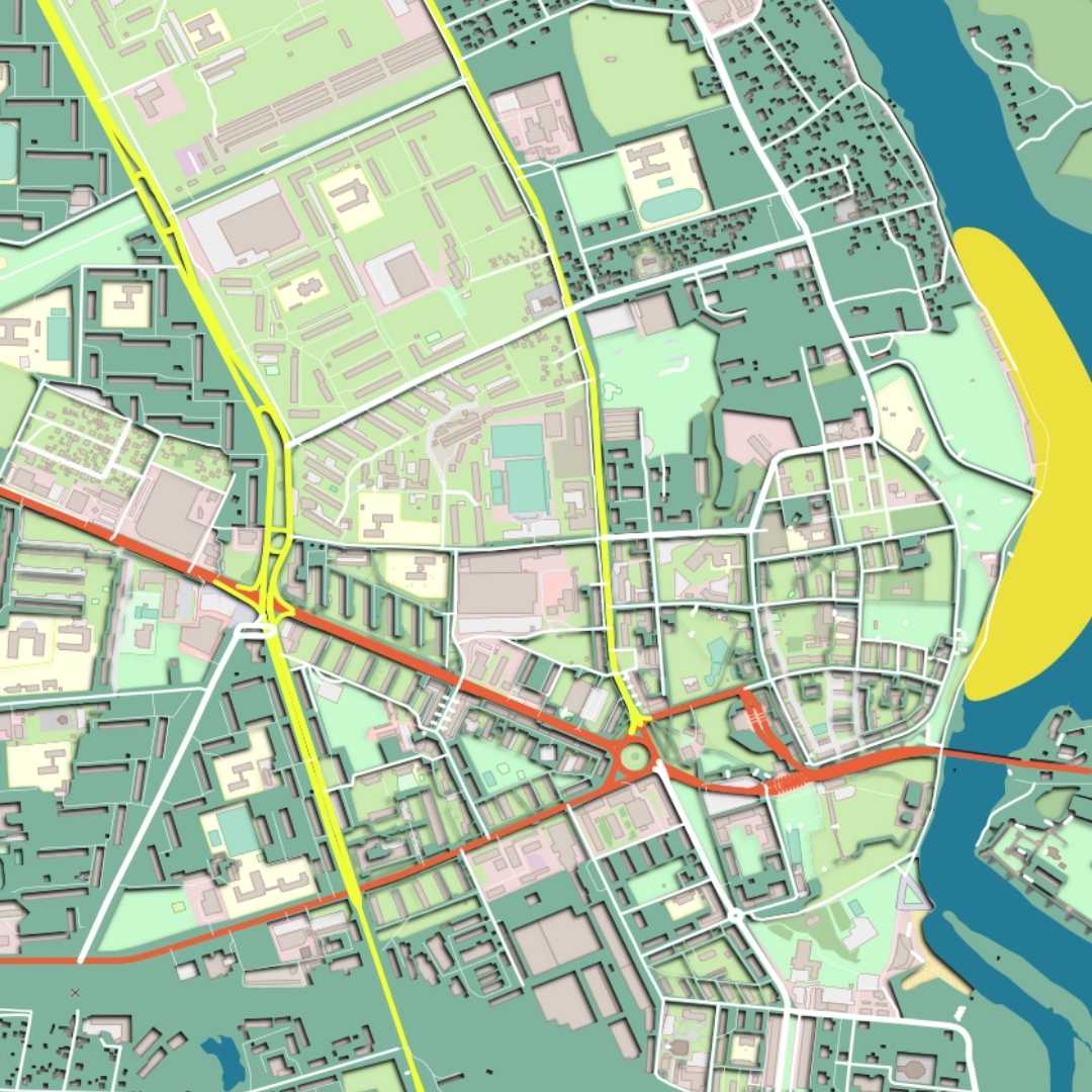 COLOURED ROAD MAP OF NARVA, ESTONIA BY MAPBAKES