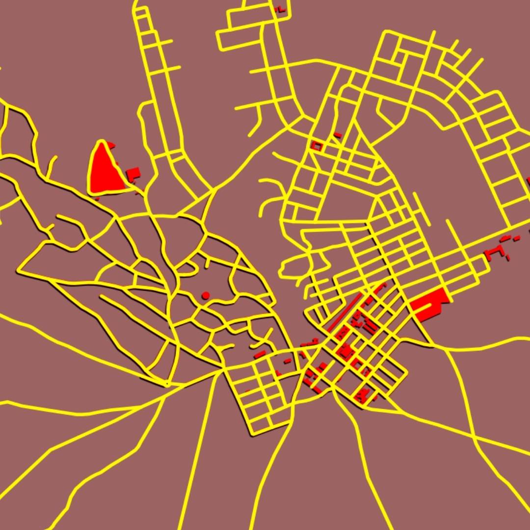 COLOURED ROAD MAP OF ADI KUALA, ERITREA BY MAPBAKES