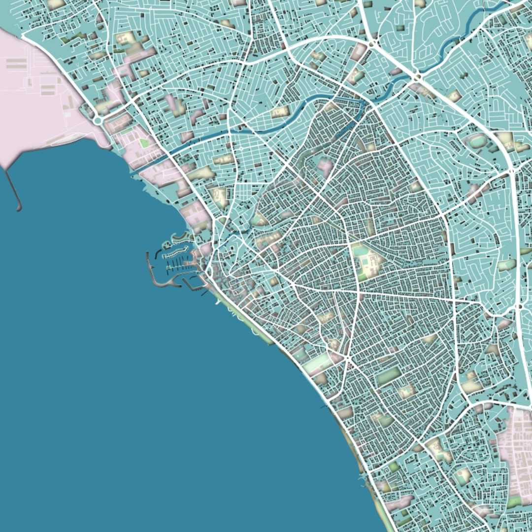 COLOURED ROAD MAP OF LIMASSOL, CYPRUS BY MAPBAKES