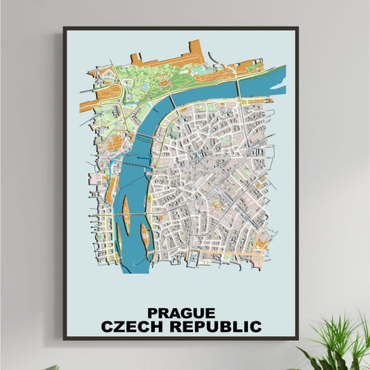 COLOURED ROAD MAP OF PRAGUE, CZECH REPUBLIC BY MAPBAKES