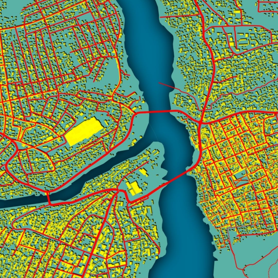 COLOURED ROAD MAP OF TSHIKAPA, CONGO BY MAPBAKES