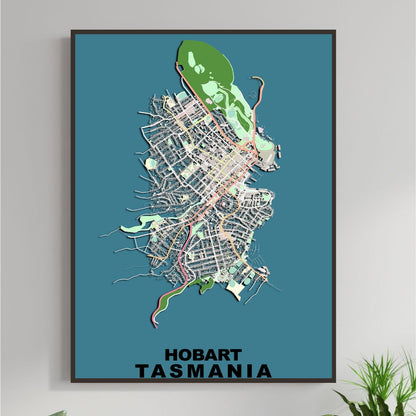 COLOURED ROAD MAP OF HOBART TASMANIA, AUSTRALIA BY MAPBAKES