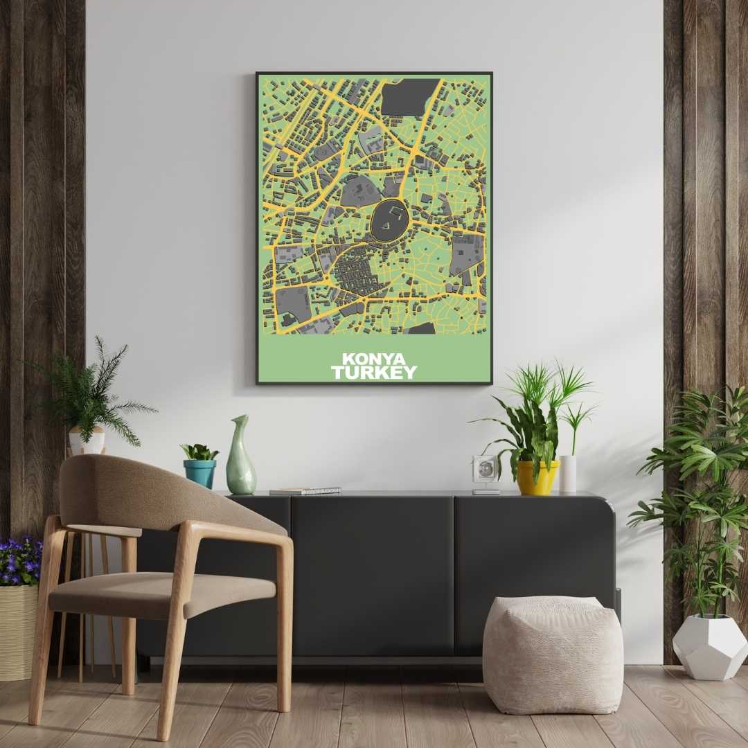 COLOURED ROAD MAP OF KONYA, TURKEY BY MAPBAKES