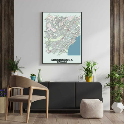 COLOURED ROAD MAP OF MISSISSAUGA, CANADA BY MAPBAKES