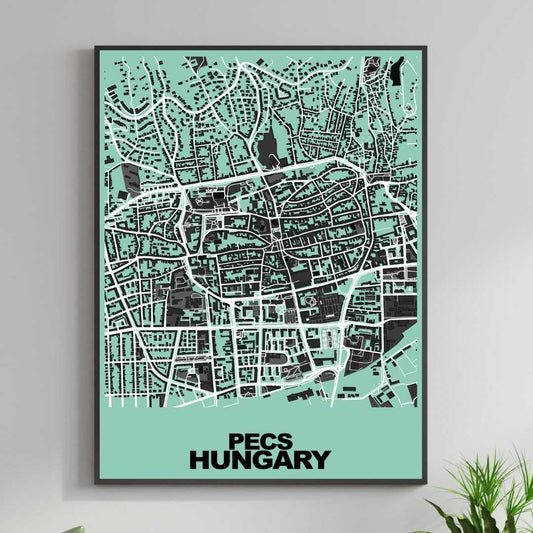 COLOURED ROAD MAP OF PECS, HUNGARY BY MAPBAKES