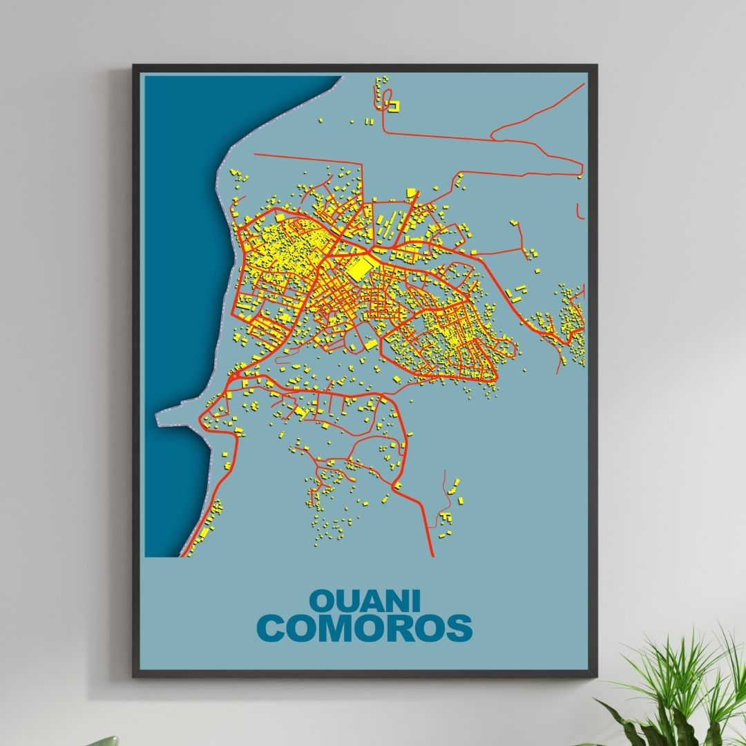 COLOURED ROAD MAP OF OUANI, COMOROS BY MAPBAKES