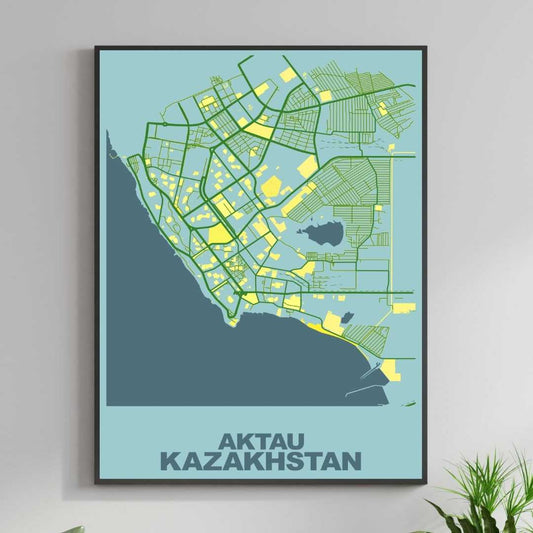 COLOURED ROAD MAP OF AKTAU, KAZAKHSTAN BY MAPBAKES