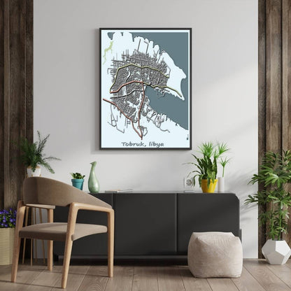 COLOURED ROAD MAP OF TOBRUK, LIBYA BY MAPBAKES