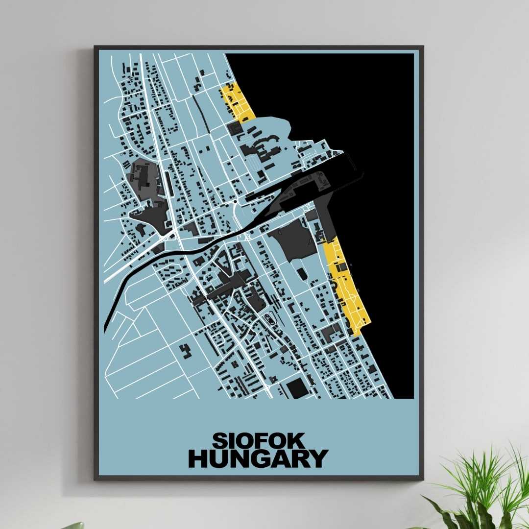 COLOURED ROAD MAP OF SIOFOK, HUNGARY BY MAPBAKES