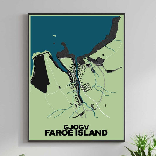 COLOURED ROAD MAP OF GJOGV, FAROE ISLANDS BY MAPBAKES