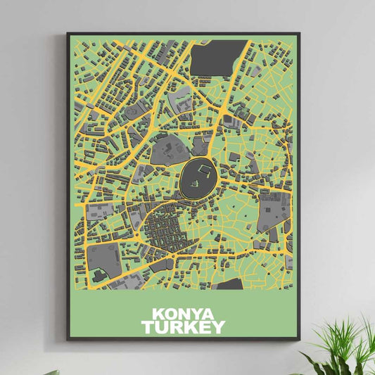 COLOURED ROAD MAP OF KONYA, TURKEY BY MAPBAKES