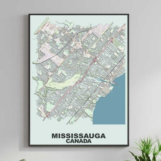 COLOURED ROAD MAP OF MISSISSAUGA, CANADA BY MAPBAKES