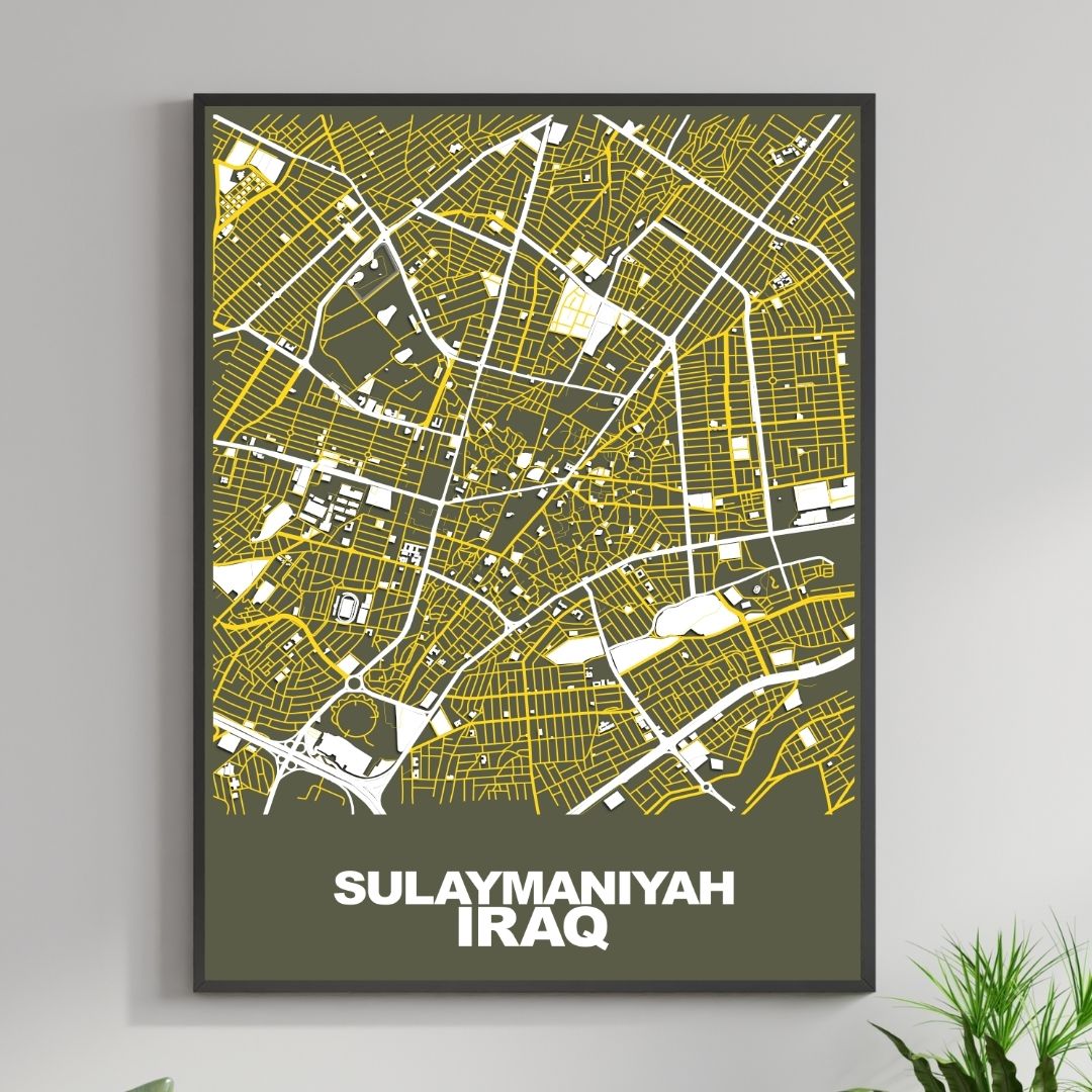 COLOURED ROAD MAP OF SULAYMANIYAH, IRAQ BY MAPBAKES