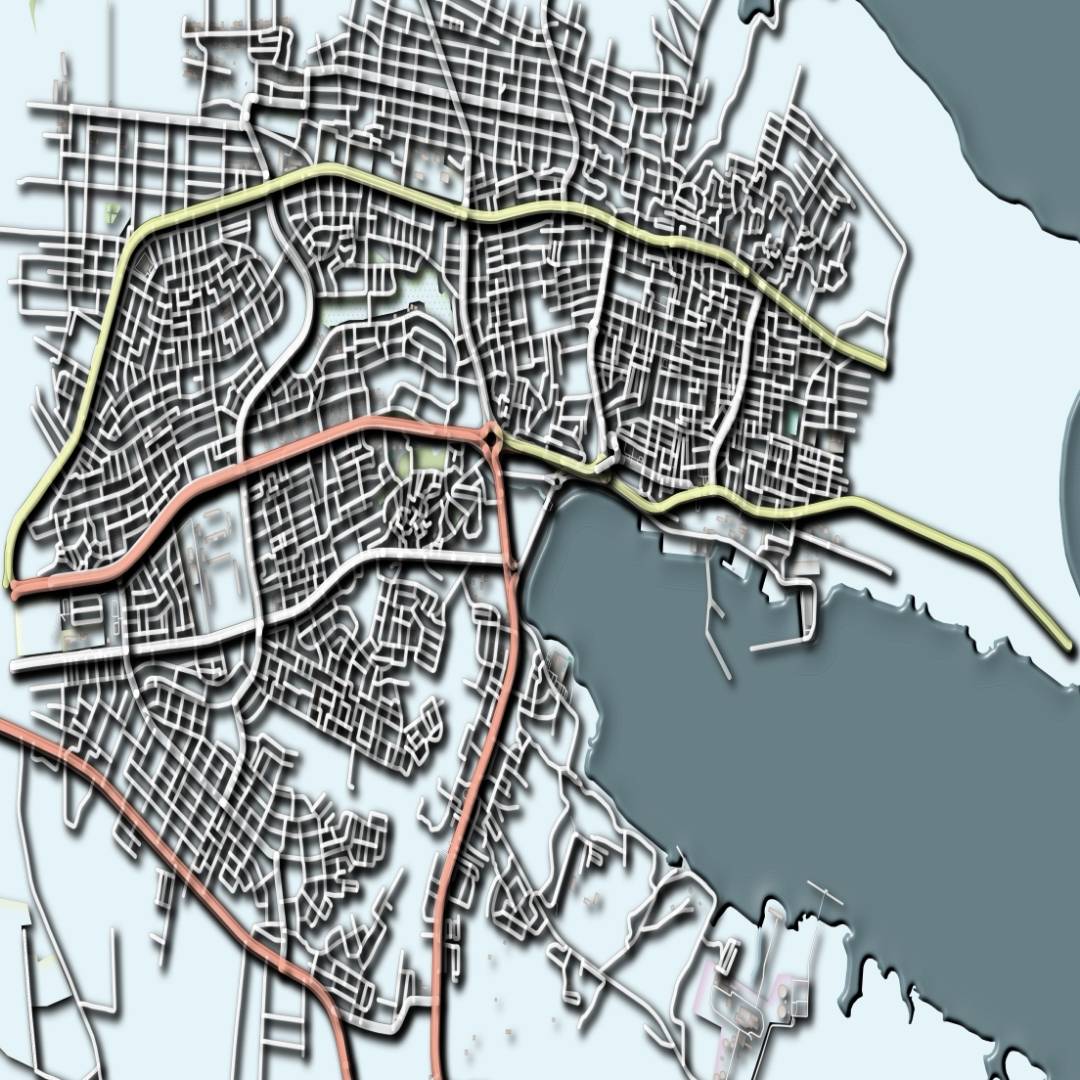 COLOURED ROAD MAP OF TOBRUK, LIBYA BY MAPBAKES