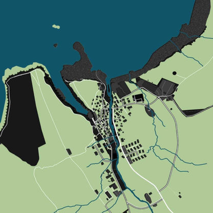 COLOURED ROAD MAP OF GJOGV, FAROE ISLANDS BY MAPBAKES