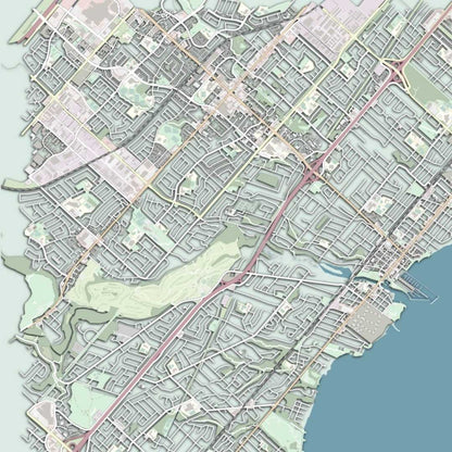 COLOURED ROAD MAP OF MISSISSAUGA, CANADA BY MAPBAKES