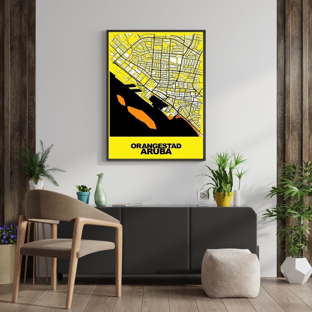 COLOURED ROAD MAP OF ORANGESTAD, ARUBA BY MAPBAKES