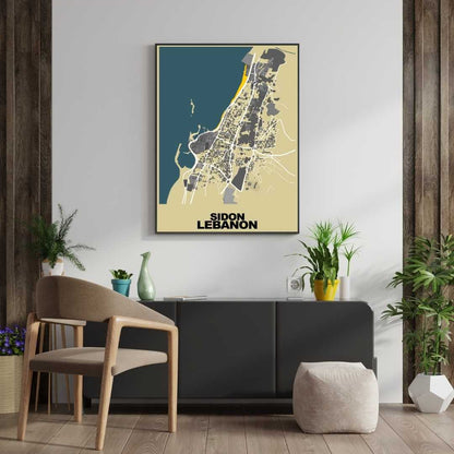 COLOURED ROAD MAP OF SIDON, LEBANON BY MAPBAKES