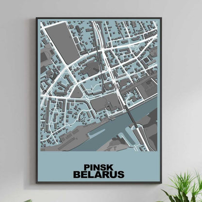 COLOURED ROAD MAP OF PINSK, BELARUS BY MAPBAKES