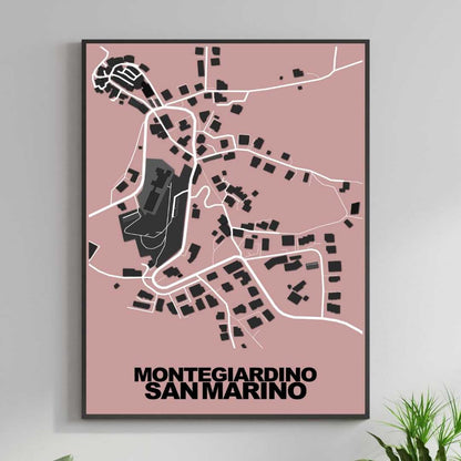 COLOURED ROAD MAP OF MONTEGIARDINO, SAN MARINO BY MAPBAKES