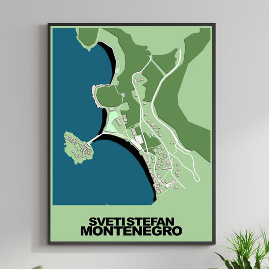 COLOURED ROAD MAP OF SVETI STEFAN, MONTENEGRO BY MAPBAKES